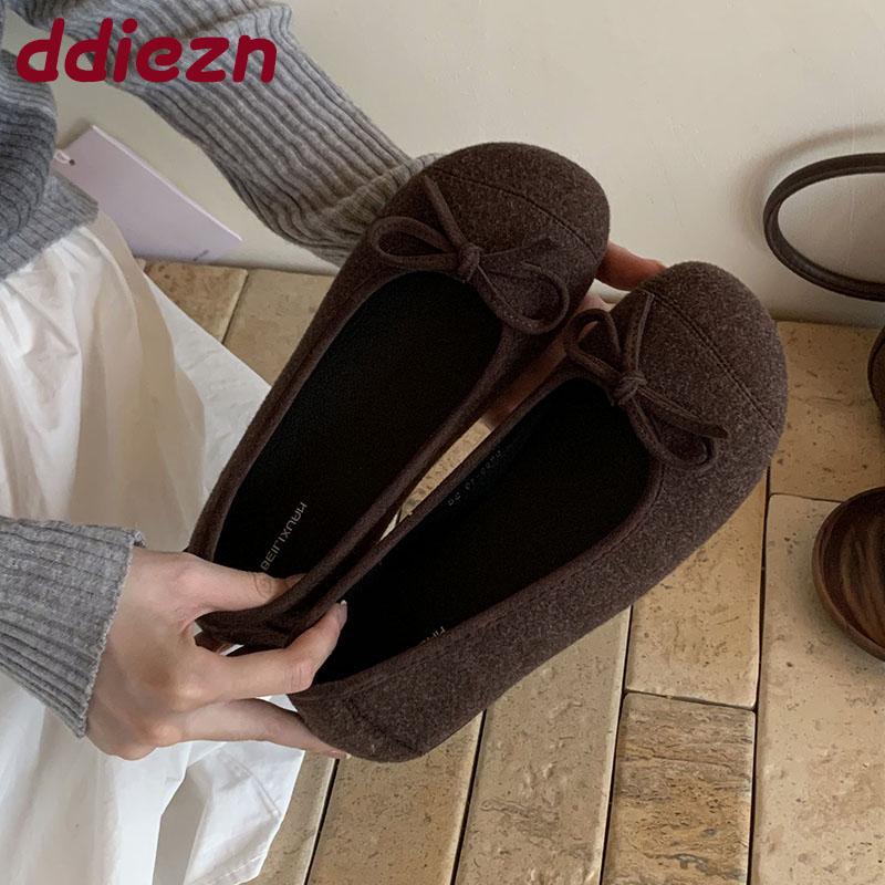 Fashion Luxury Female Butterfly-Knot Footwear Flock Ladies Flats With Shoes Shallow Fashion Round Toe Women Flats Slip On Shoes