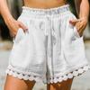 Thin Beach-Style Shorts Loose Women's Shorts Vintage Lace-Trimmed Shorts  Vacation