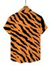 Men'S Tiger Stripe Wild Short Sleeve Shirt, Street Trendy Cool Style Blouse, Full Print Orange Black Contrast Tiger Pattern Loose Top, Suitable for