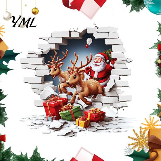 Funny Gift for Christmas Santa Claus Toilet Sticker, Elk And Box Print, 3D Removable Seat Stickers Wall Decal, Waterproof PVC Sticker Bathroom Festive