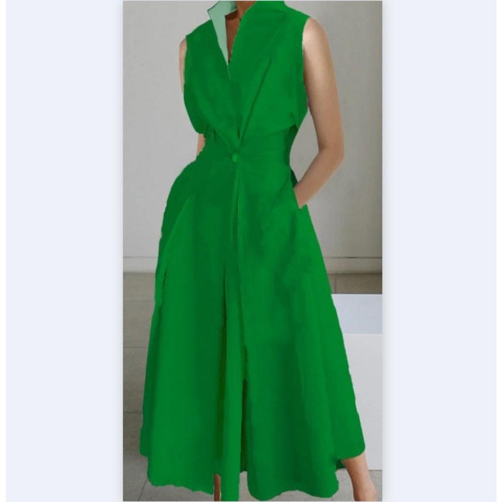 Women's Collared Sleeveless Floral Print Loose Fit Mid Waist Casual Maxi Dress