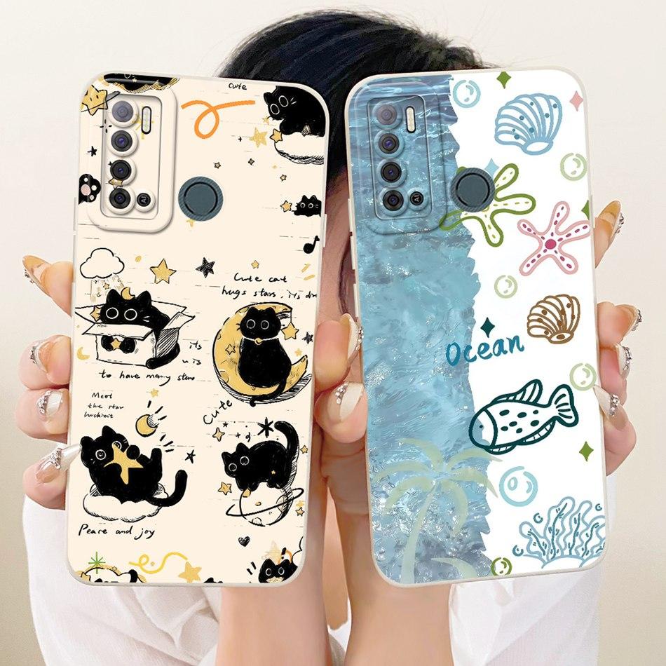 For Tecno Spark Power 2 LC8 Cute Cat Flower Cartoon Phone Case For Tecno Spark Power2 Shockproof Soft Silicone Bumpers
