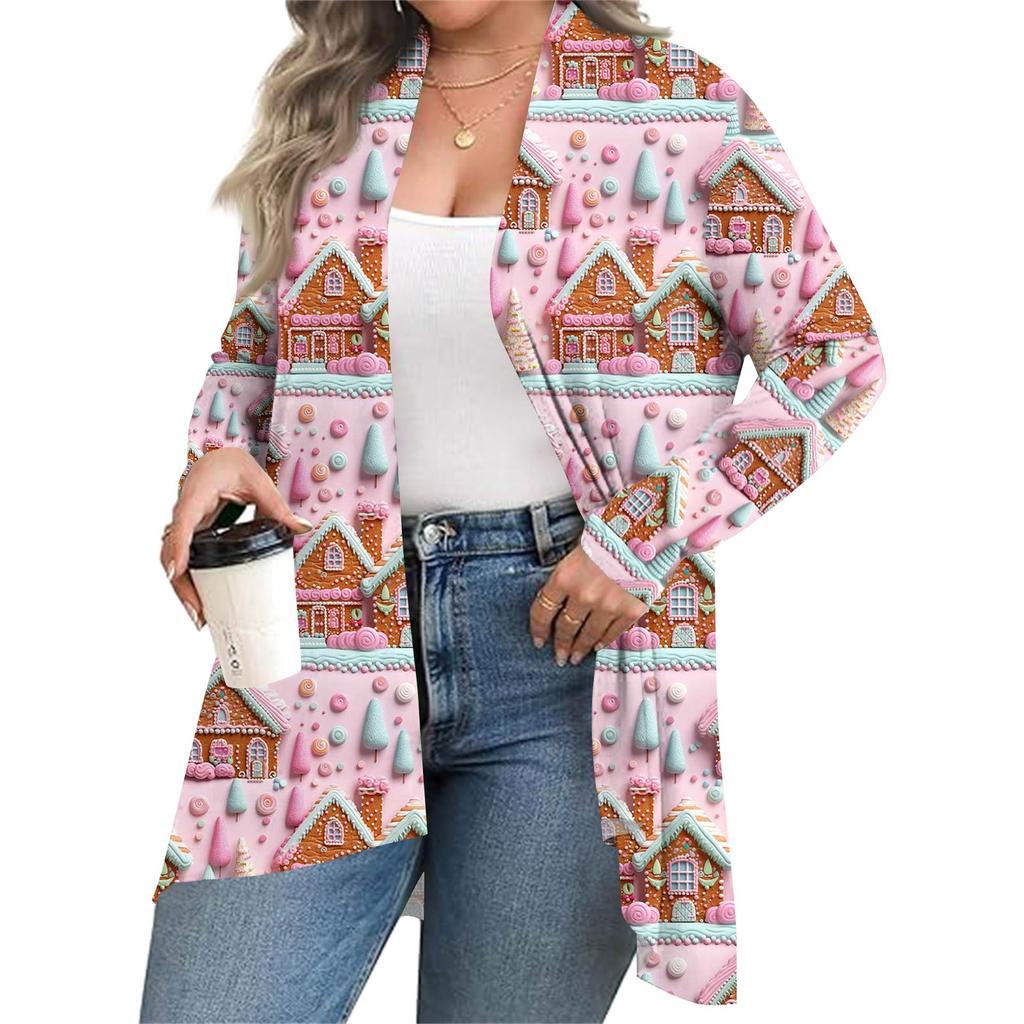 Women's Fall And Winter Fashion Casual Print Long Sleeve Mid-Length Cardigan Jacket