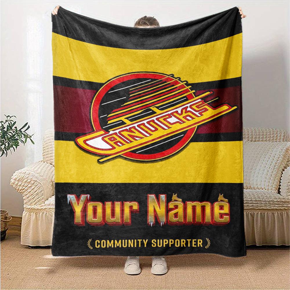 Name Custom Vancouver Canucks Logos Print Flannel Blanket High Quality Warm Comfortable Cover for All Seasons Perfect for Gifts Home Decor