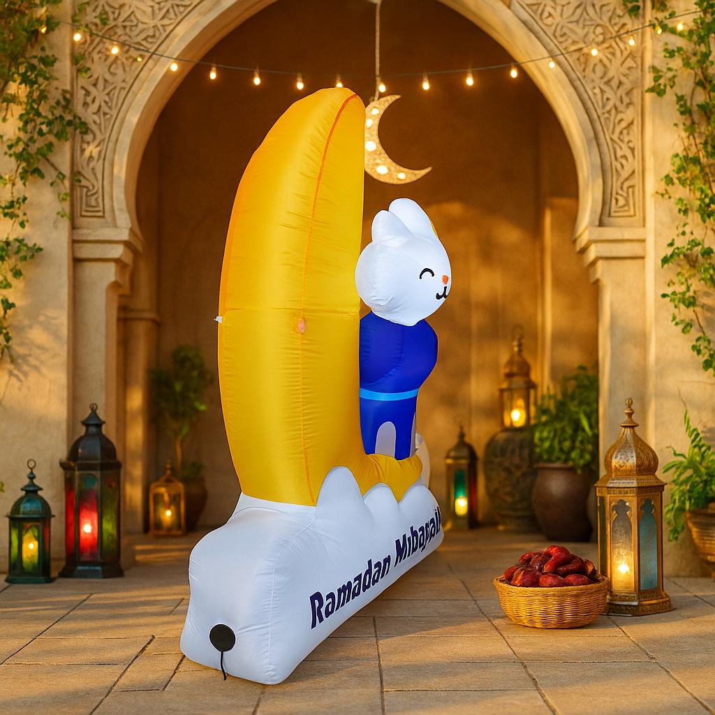 1.8M/6FT Ramadan Mubarak Inflatable Yellow Crescent Blue Dome Star Decor Islamic  Decorative Supplie Ramadan Inflatable For Yard