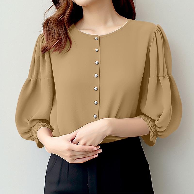

ZANZEA Women Casual Elastic Cuffs Three-quarter Sleeve Loose Blouse хакі
