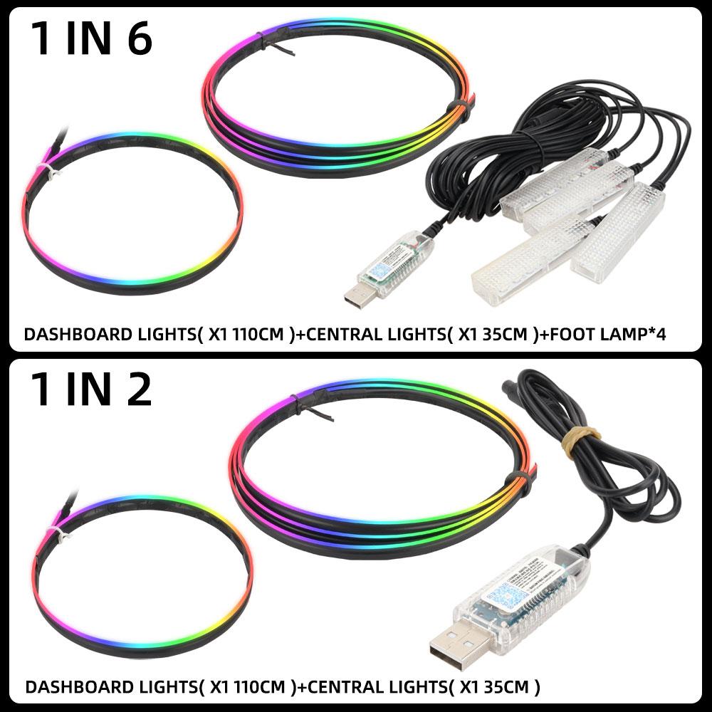 Full Colors USB Car LED Ambient Light Acrylic Strips Dashboard Lights RGB Car Interior Hidden App Remote Control Atmosphere Lamp