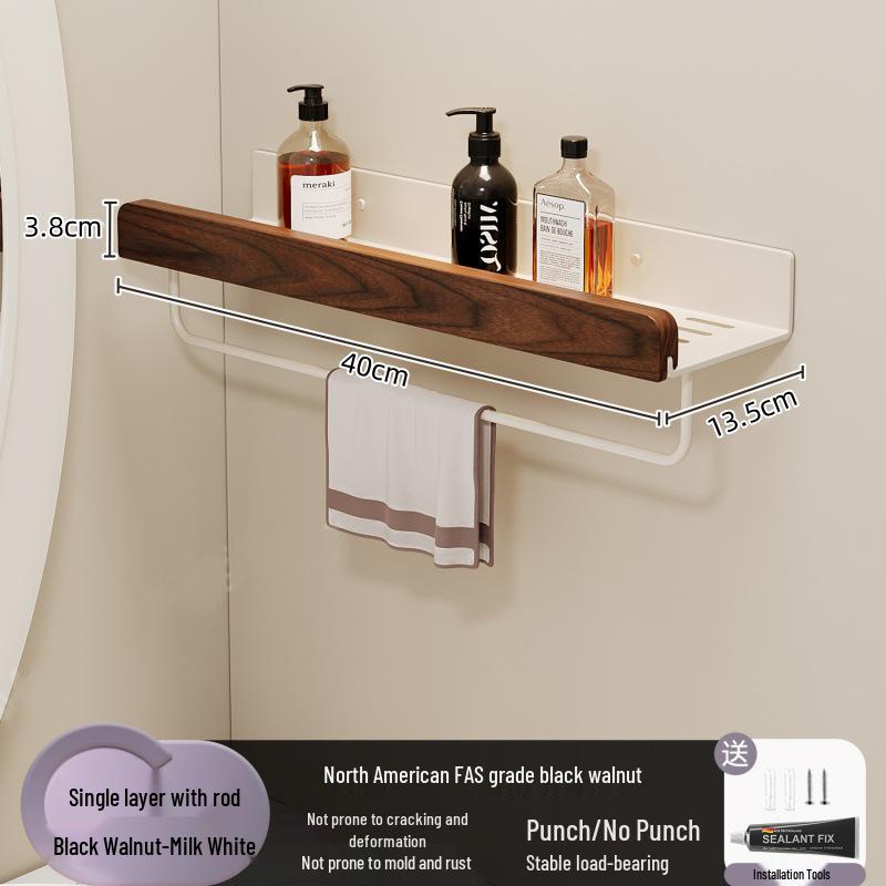Walnut Corner Bathroom Shelf - Punch-Free Triangle Restroom Storage