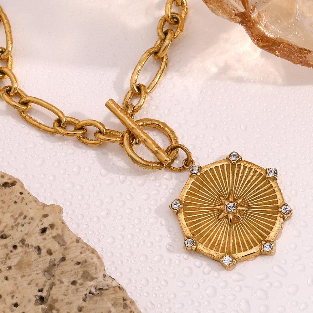 MamacitaSlay Vintage Octagram Round Pendant OT Buckle Necklace One Piece Waterproof Stainless Steel Jewelry For Woman Gift