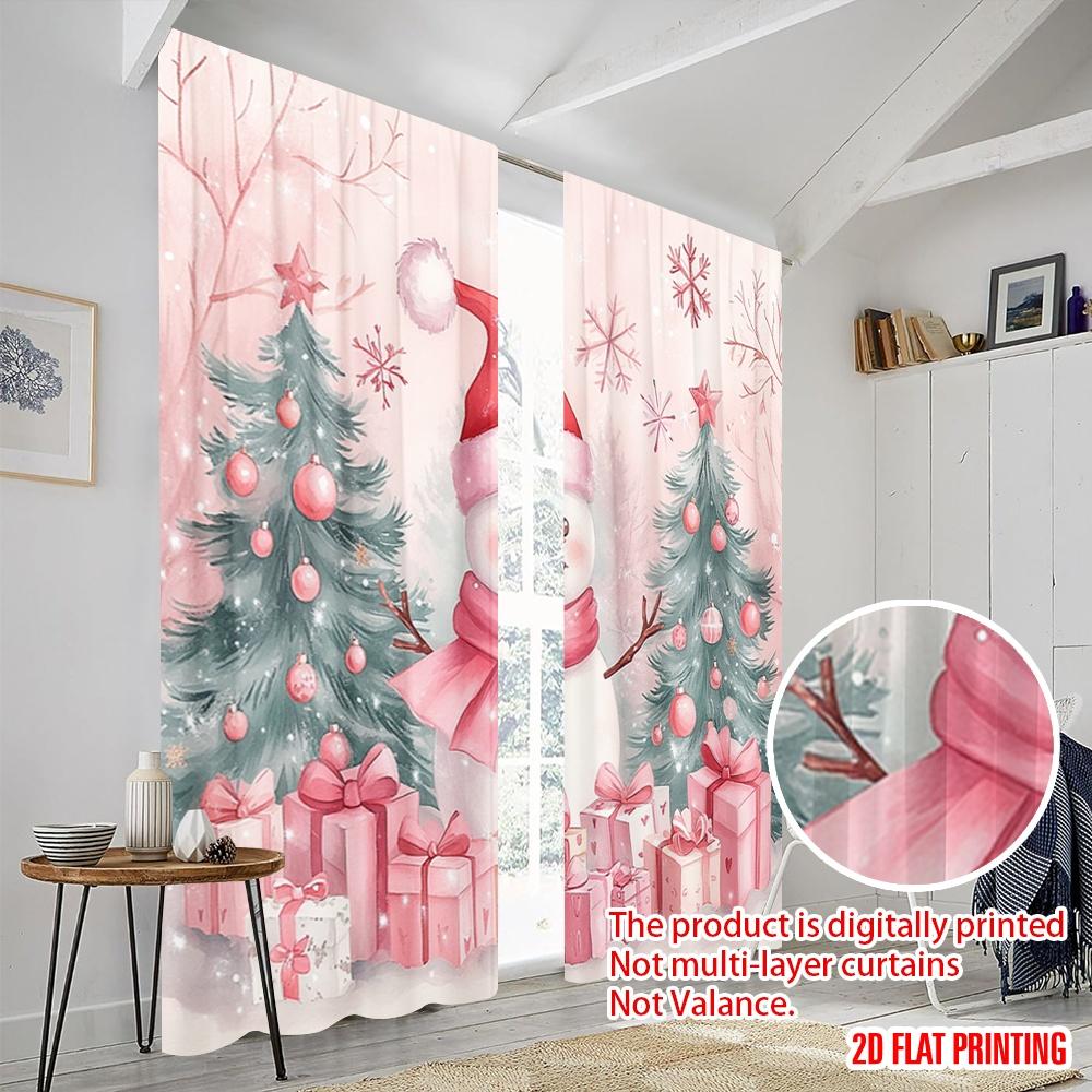 2pcs,2D Plane Printing Print Curtains Cute Snowman Christmas Gifts_g (2) Versatile Polyester Fabric (without Rod) Outdoor