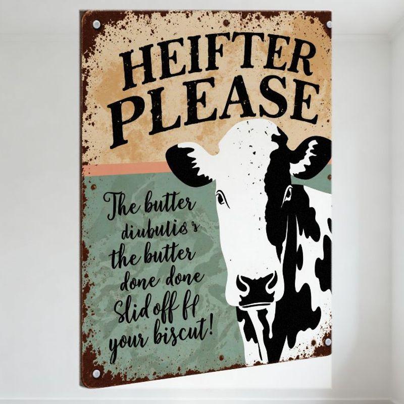 

Vintage Rusty Metal Tin Sign Heifer Please Holstein Cow Butter Slang Art Farm Decor for Man Cave Bar Home Wall Decoration 20x30cm（7.8x11.8inch）