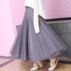 Spring Autumn Summer Holiday Beach Women Long Midi Skirt Ladies Elastic High Waist Tulle Mesh Pleated Tutu Skirt
