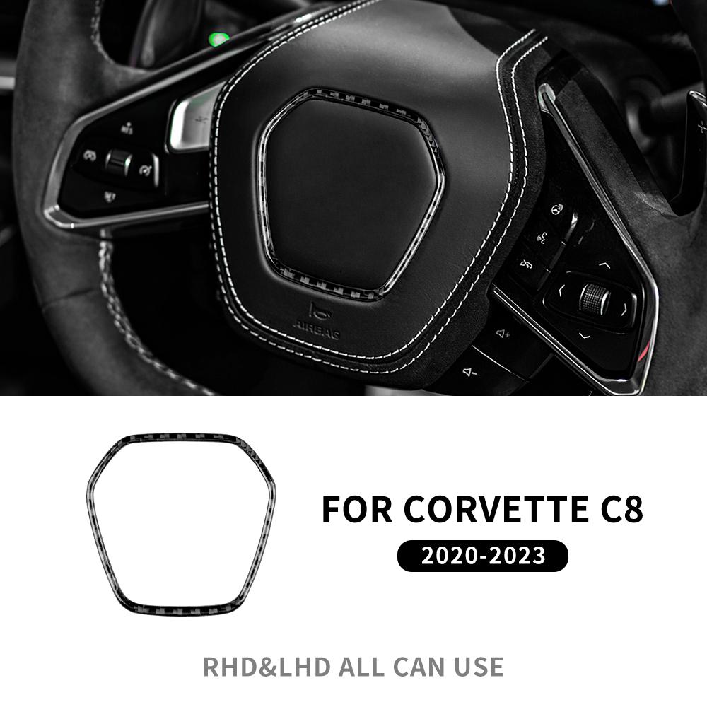 Real Soft Carbon Fiber Sticker For Chevrolet Corvette C8  2020 2025 2025 2025 Car Steering Wheel Center Frame Ring Accessories