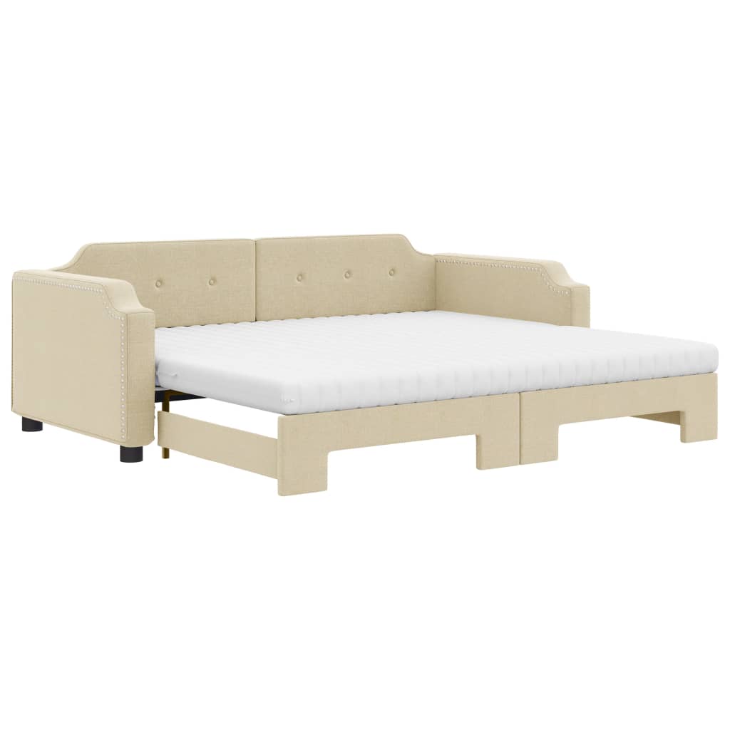 Pull Out Daybed with Mattresses Cream 80x200 cm Fabric
