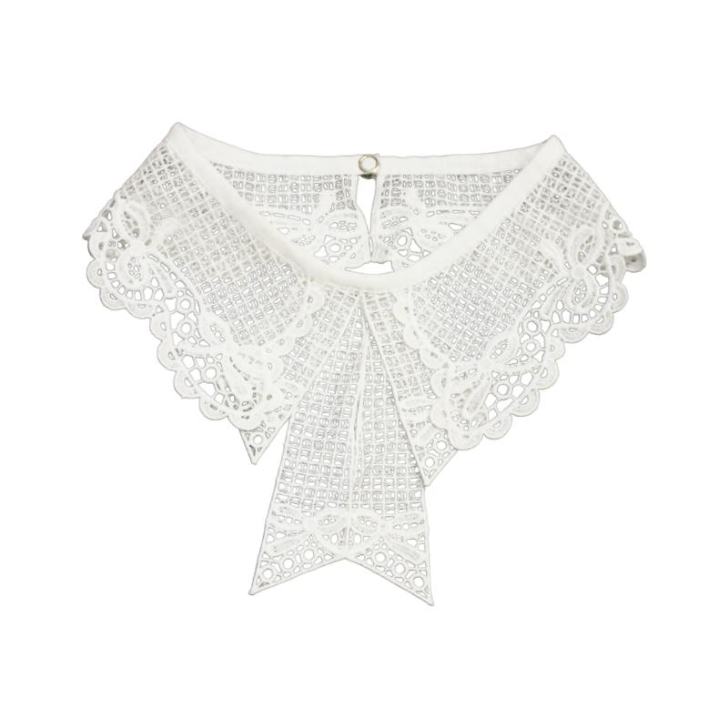 Women Elegant Embroidery Lace Neckline Fake Collar False Bowtie Bowknot Detachable Collar Fashion Clothing Accessories