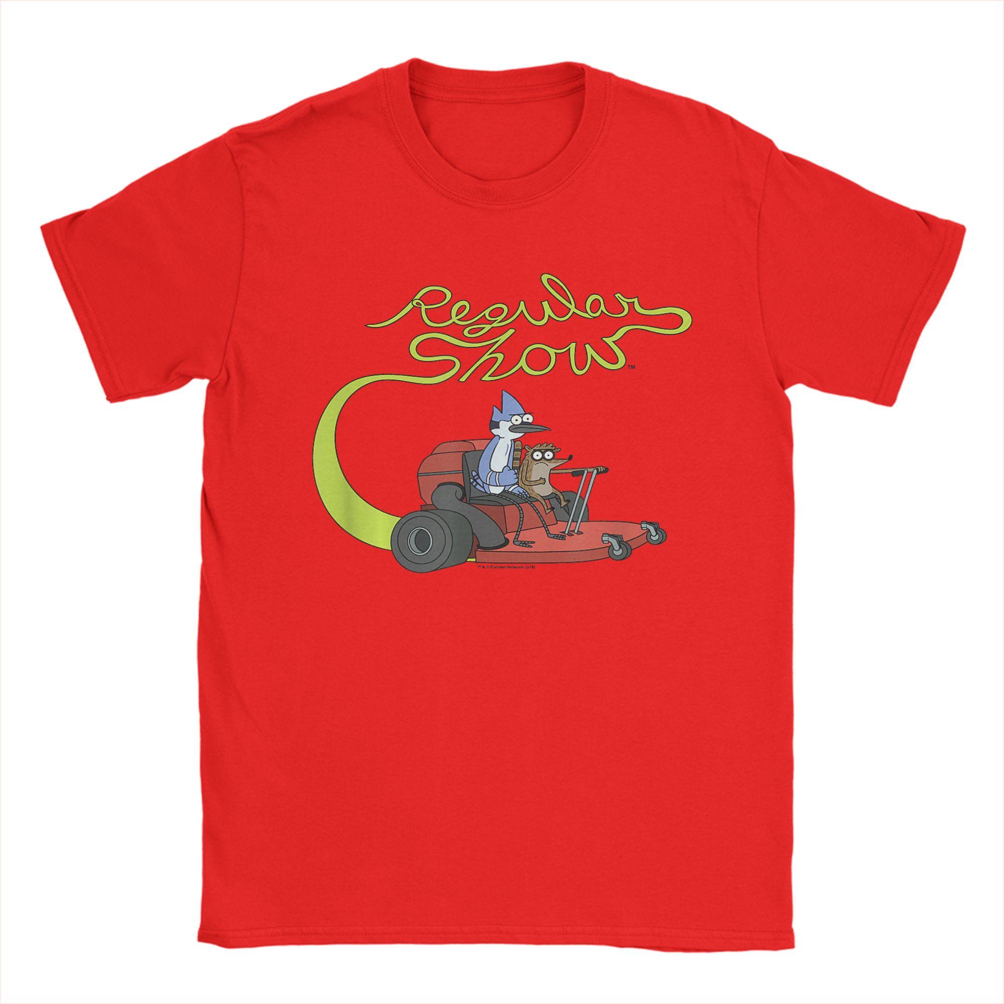 Men Regular Show Mordecai and Rigby Mower T Shirt Pure Cotton Tops Awesome Short Sleeve Round Neck Tees 4XL 5XL TShirts S