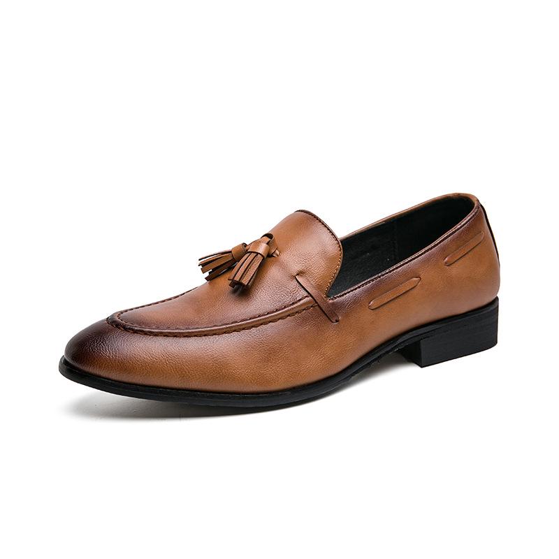 British Style Men's Pointed Toe Leather Tassel Shoes - Large Size Business Casual & Formal Office Wear