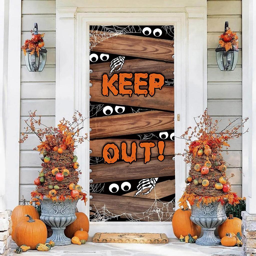 Four-Sided Stretch Carpet Fabric Door Cover with Halloween Design - Easy Installation