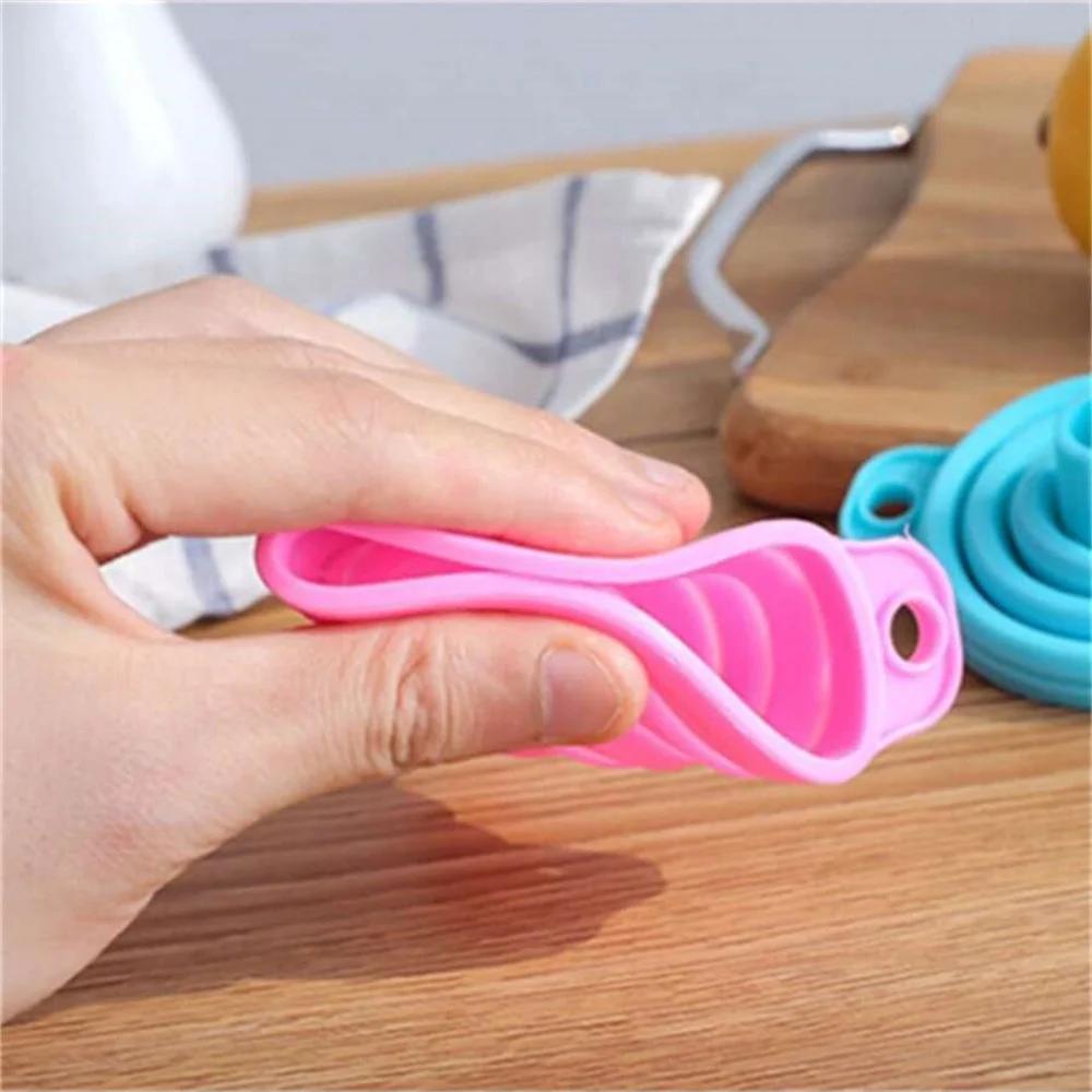Barevný Mini Silikonový Skládací Zábavný Trychtýř Únik Oleje Teleskopický Násypka Kuchyňský Nástroj pro Dávkování Kapalin Kuchyňské Doplňky