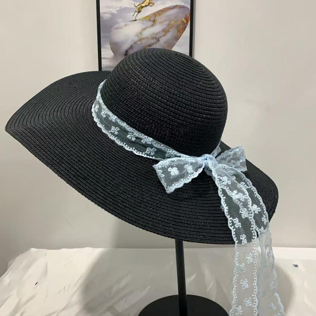 French temperament straw hat women's seaside beach vacation sunshade sunscreen large brim sun hat photo show small face self-operated