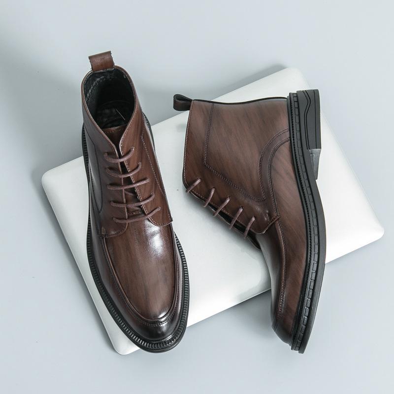 Men's British Style Pointed Toe Leather High-top and Mid-top Martin Boots - Formal, Large Size Available