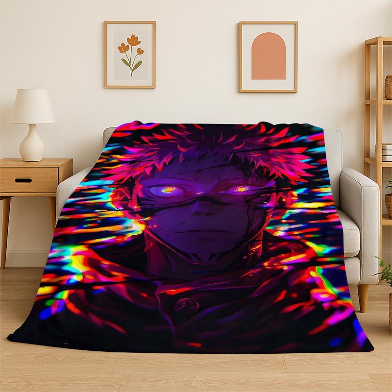 Cartoon Jujutsu Kaisen Anime Itadori Yuj Flannel Blanket Soft Warm Throw Blanket for Bedroom Living Room Bed Travel Picnic Kid