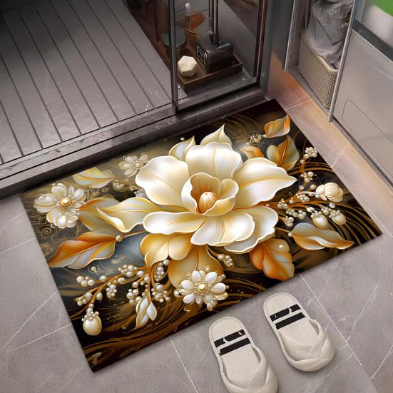 Floor Mat 3D Flower Pattern Non-Slip Rubber Backing Absorbent Quick-Drying Rug Bathroom Kitchen Laundry