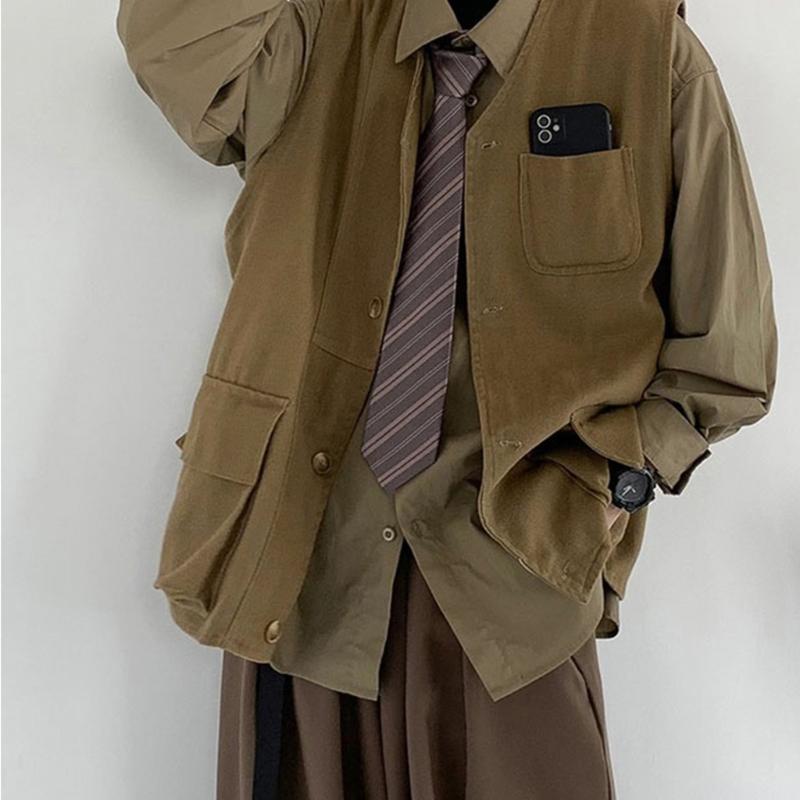 Lazy Tie Hand-tied Neckties Japanese Style Striped Collar Tie for School Shirt