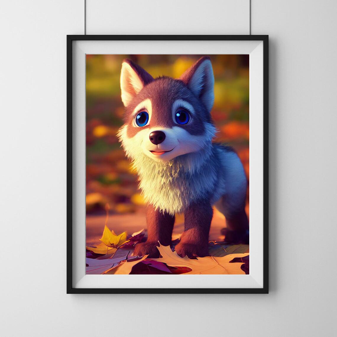 

Милое животное играет в осенних листьях Плакат Очаровательная лиса Медведь Панда Волк Кошка Настенное искусство HD Картины на холсте Домашний декор 21x30cm No Framed