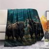 1PC Moonlit Highland Yaks Print FlAannel Blanket, High quality Comfortable for All Seasons, Home Decor, Warmth and Comfort