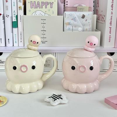 Schattige Kleine Octopus Mok met Deksel Lepel met Hoge Uitstraling Koppels Koffie Keramische Mok Om te Geven Verjaardagscadeau voor Beste Vriendin Vriendin