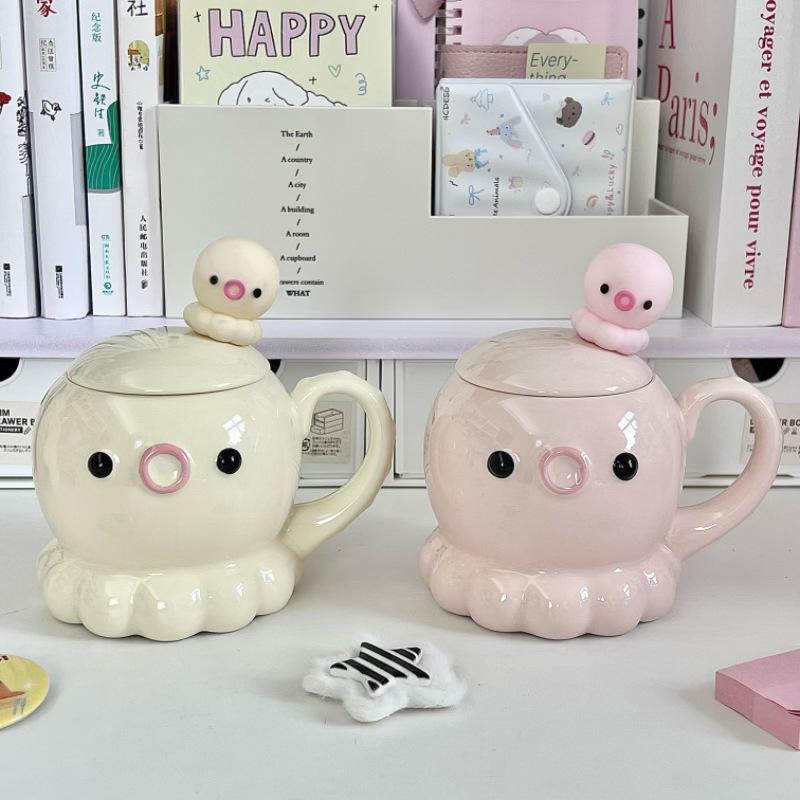 Give girls birthday gifts, high-value octopus ceramic cups, cute mugs with lids, girlfriends' souvenirs, gift boxes.