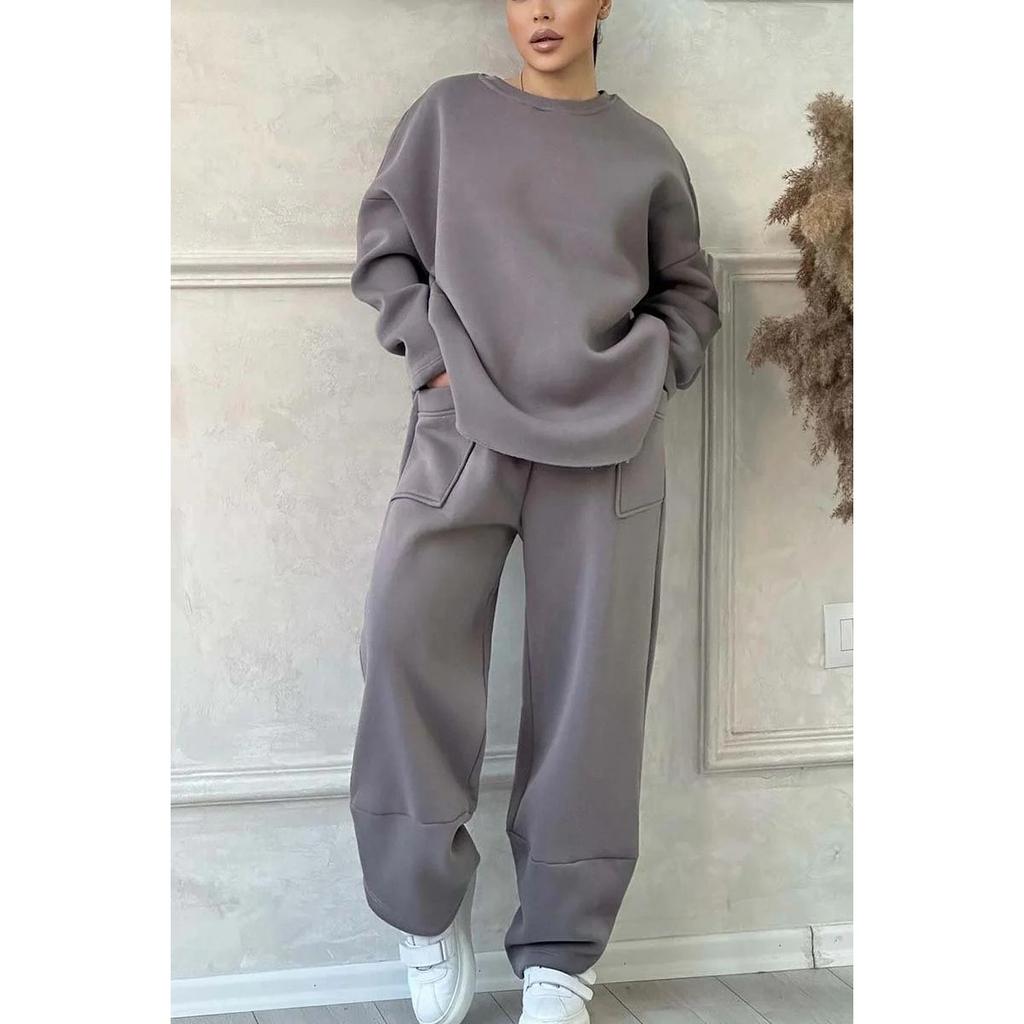 Women's Loose Fit Tracksuit Long Sleeve Crew Neck Sweatshirt High Waist Jogger Pants Two-Piece Outfit