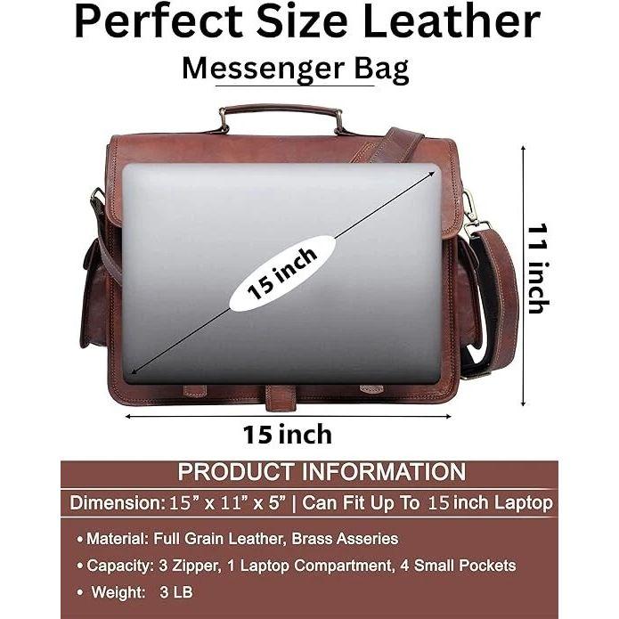 Genuine Vintage Brown Leather Messenger Bag Shoulder Laptop Bag Briefcase