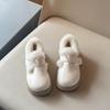 Korean Style Girls' Plush Cotton Velcro Leather Shoes - Thick Sole, Warm for Autumn/Winter 2025