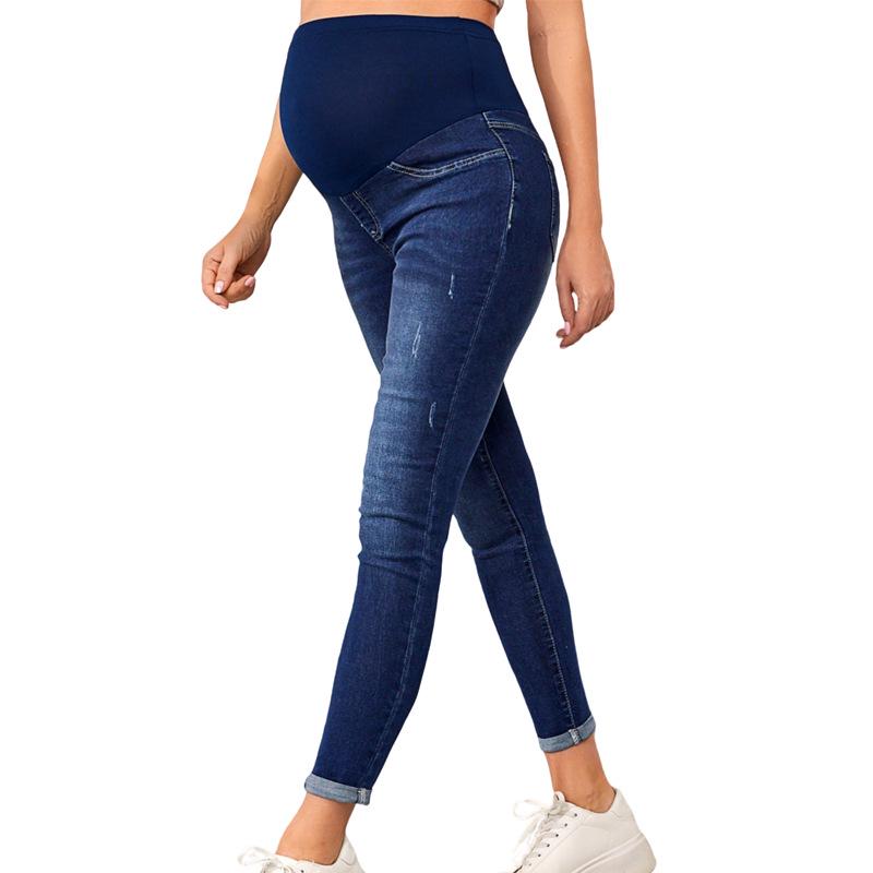 Jeans Skinny Premaman a Vita Alta - Autunno/Inverno, Supporto per la Pancia, Vestibilità Comoda, Modellante, Lunghezza Nove Punti, Apertura della Gamba Stretta