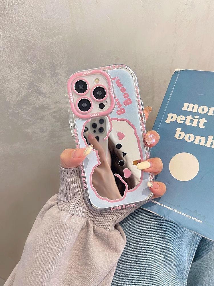 Capa de Celular com Espelho de Cachorrinho Fofo de Desenho Animado Para iPhone 13 14 15 16 17 Pro Max Capa Traseira à Prova de Choque