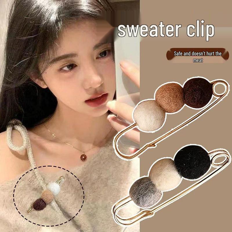Pompon Cardigan & Sweater Brooch: Anti-Exposure Scarf Pin & Waist-Shaping Buckle