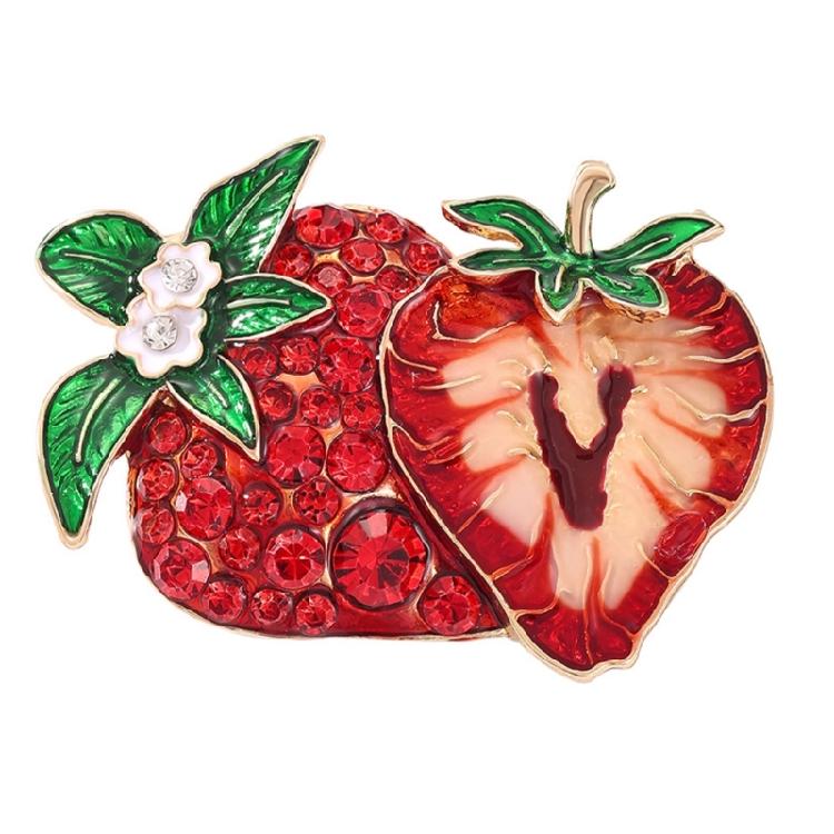 Crystals Accented Strawberry Brooch Multipurpose Fashion Jewelry For Banquets Office Wear Ensembles