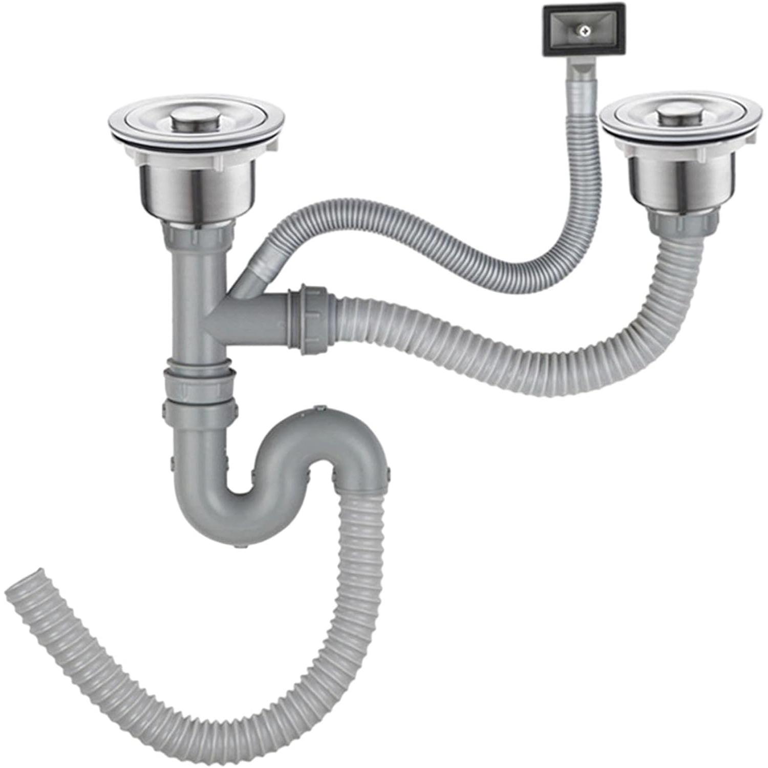 Sink Drain Pipe Drainage Pipe Sink Strainer Easy to Install Deodorant Drain Pipe Sink Drain Assembly Drain Hose for Home Sink, Double slot Y