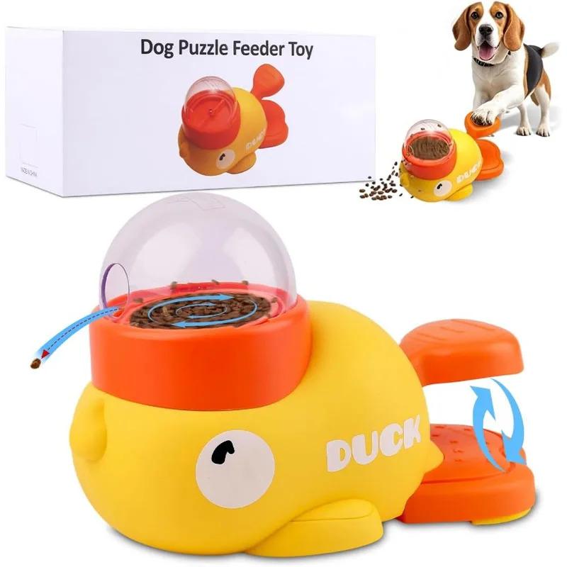 Interactive Dog Treat Dispenser Toy with Button for Training Anti Gulping Slow Feeder Puzzle Game Mental Enrichment Chew Toys