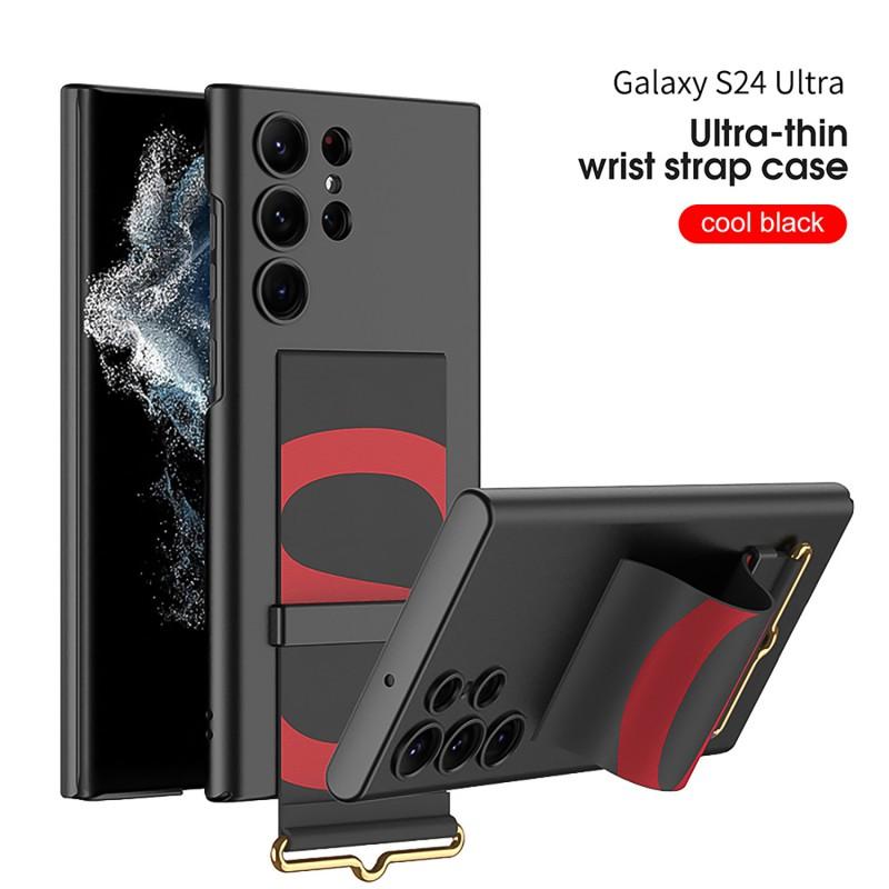 Ultra Thin Phone Case With Wrist Strap Kickstand Galaxy S24 S23 Series Shockproof PC Cover