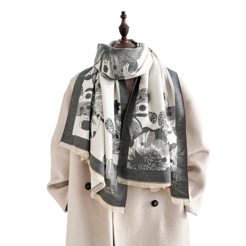 Double-sided petal jacquard imitation cashmere scarf women's leisure atmosphere new high-quality scarf shawl soft and thick
