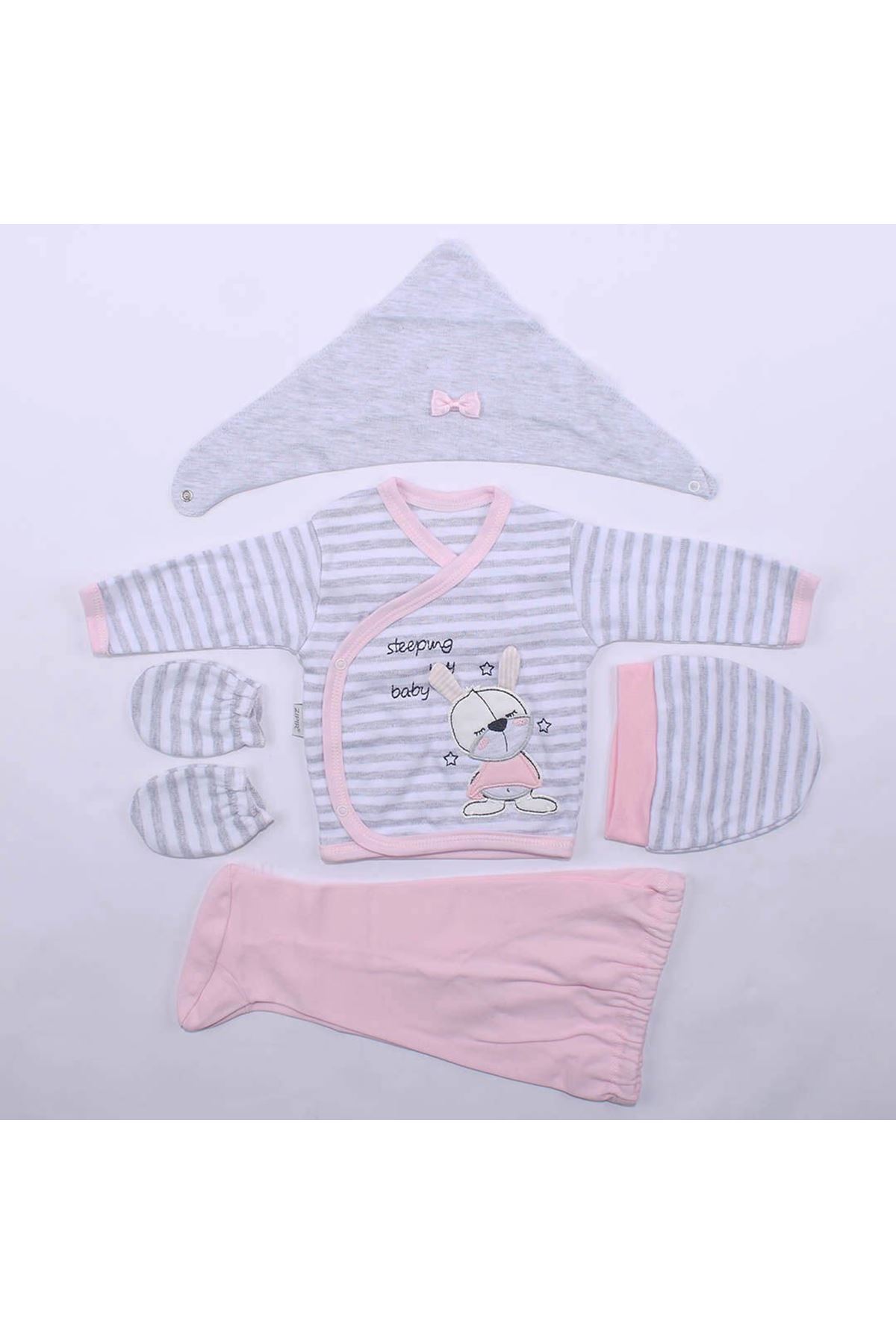 

Baby Girl White Pink Striped Rabbit 5 Piece Hospital Outlet Set