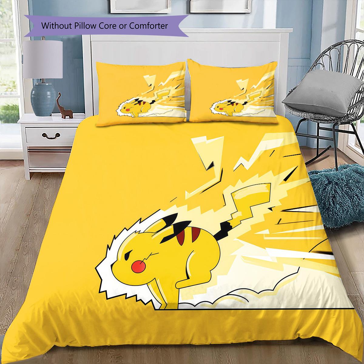 

Happy Pikachu Bedding Set, 1 Duvet Cover & 2 Pillowcases, Home Bedroom, Perfect Gift for Pokémon Fans 135x200cm