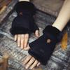 Women's suede gloves, warm thickened half finger, button closure, knitted ski gloves for women, winter sports equipment