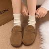 Vintage Flat Boots Women's Winter Warm Cotton Shoes Soft Bottom Slip-on Shoes Thickened Brogues Women Shoes