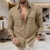 Shirt Lapel Long Sleeve Buttons Tops with Placket Shirt Pockets Pure Color Loose Fit Versatile