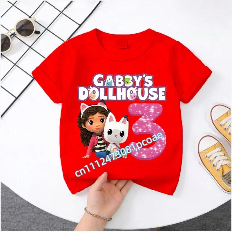 Summer Tshirt Gabby 29 Years Old Childrens Cotton Shortsleeved Sports Shirt for Girls Casual Top with Digital Cartoon Print