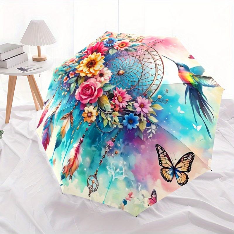 

1pc Birds Flowers Butterflies and Feathers in a Fantasy Garden Automatic Opening and Closing Umbrella - Suitable for Various Occasions, Outdoor A
